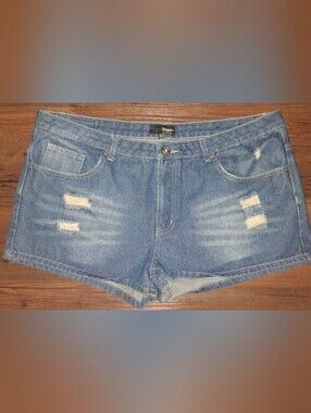 Hype Distressed Rolled-Hem Denim Shorts - Light Blue